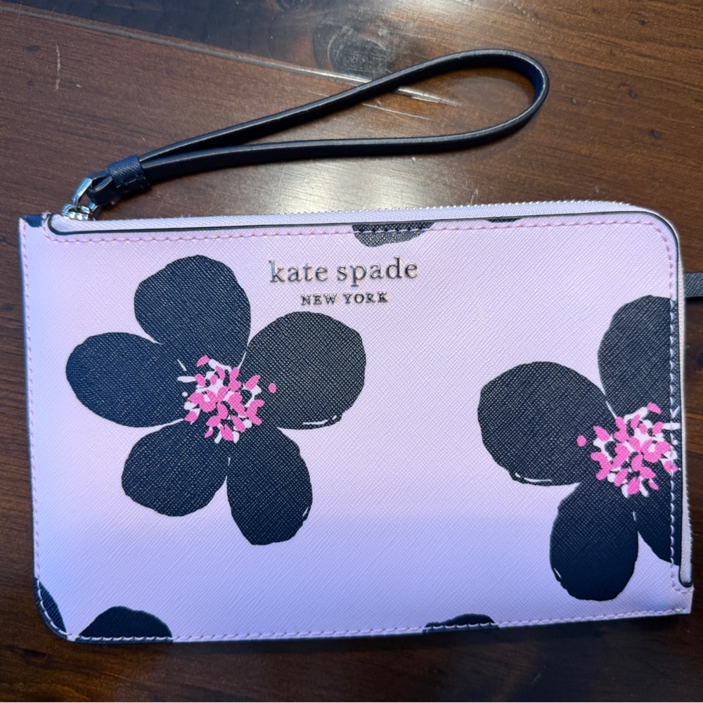 Kate Spade Pink and Black Floral Wristlet